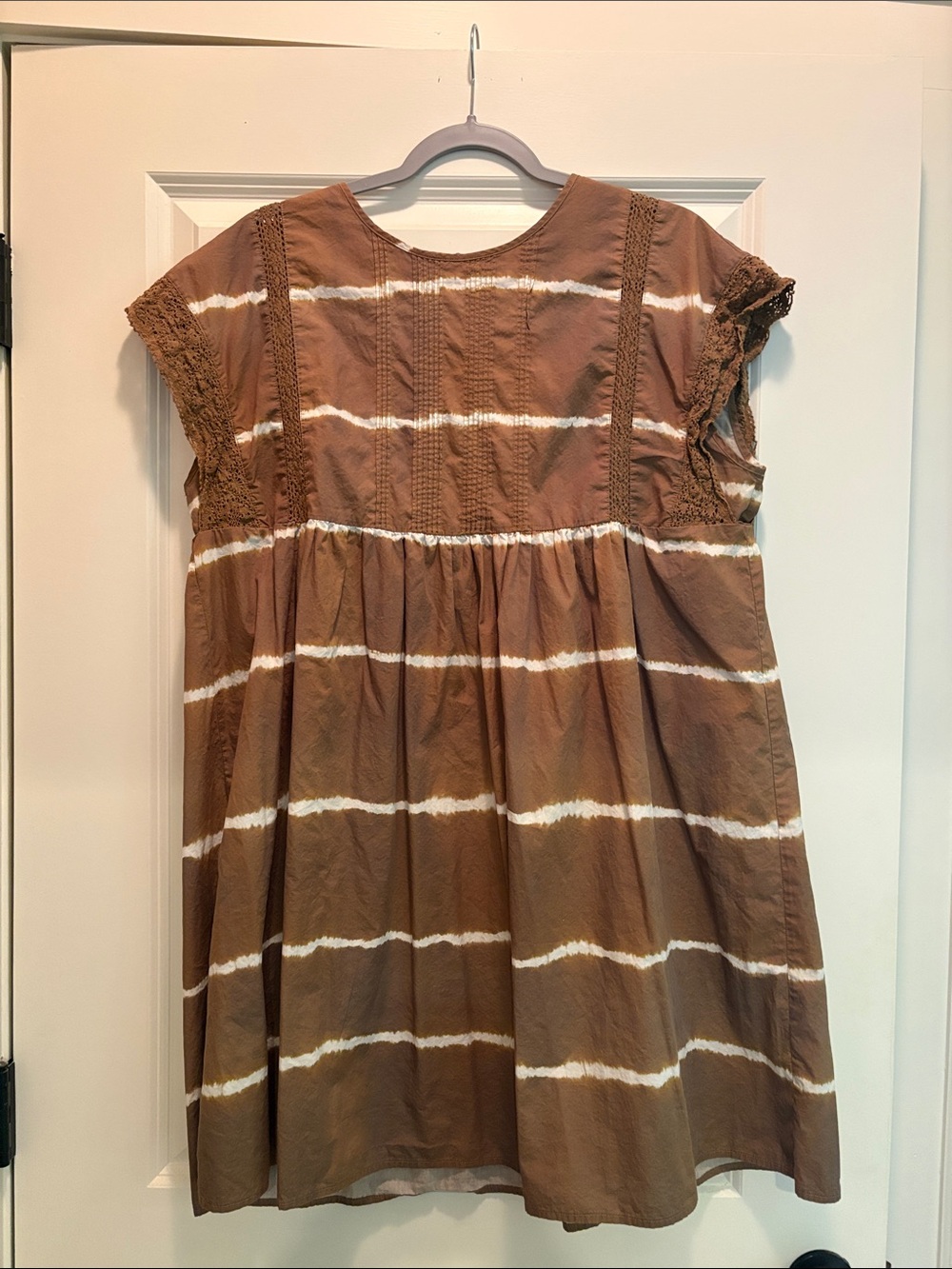 Relaxed Brown Tie-Dye Stripe Cotton Tunic Dress